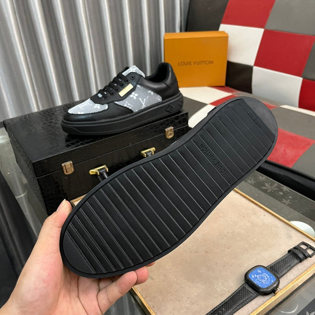 LV CLASSIC TRAINERS WHITE MESH AND BLACK CALFSKIN