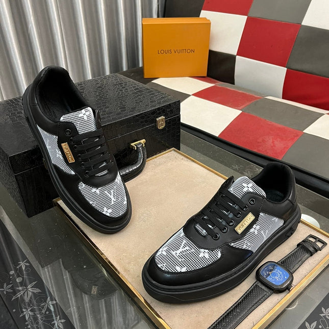 LV CLASSIC TRAINERS WHITE MESH AND BLACK CALFSKIN