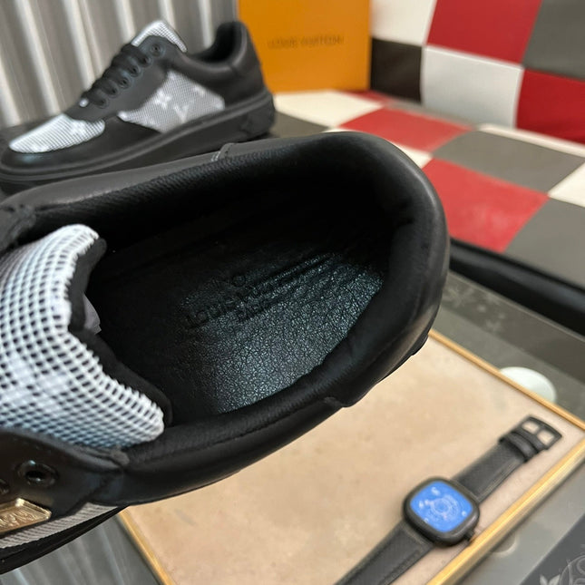 LV CLASSIC TRAINERS WHITE MESH AND BLACK CALFSKIN