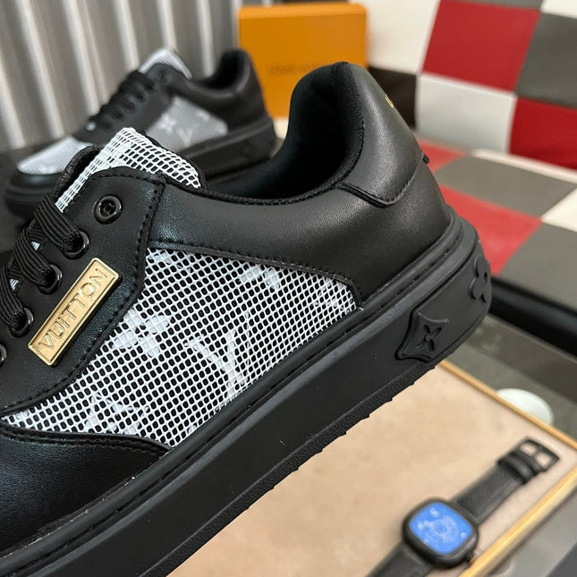 LV CLASSIC TRAINERS WHITE MESH AND BLACK CALFSKIN