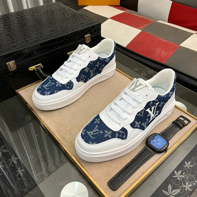 LV CLASSIC TRAINERS NAVY BLUE DENIM MIX WHITE CALFSKIN