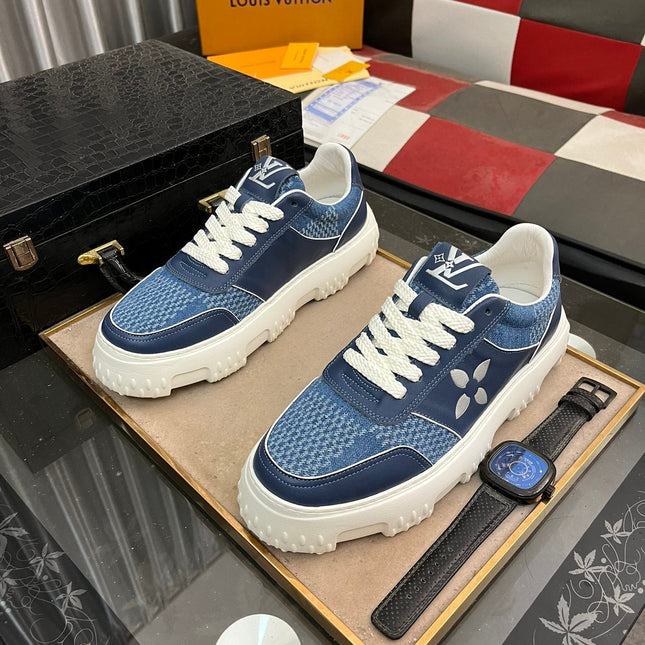LV SNEAKER IN NAVY BLUE MONOGRAM CALFSKIN AND DENIM