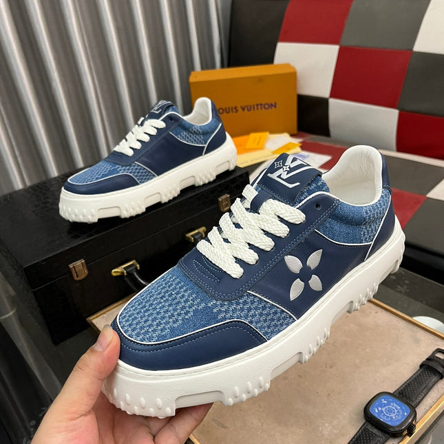 LV SNEAKER IN NAVY BLUE MONOGRAM CALFSKIN AND DENIM