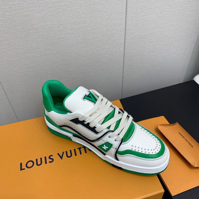 LV WOMEN'S TRAINER IN WHITE MIX GREEN CALFSKIN