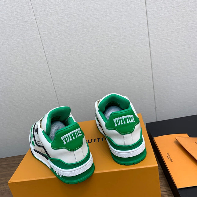 LV WOMEN'S TRAINER IN WHITE MIX GREEN CALFSKIN
