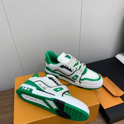 LV WOMEN'S TRAINER IN WHITE MIX GREEN CALFSKIN