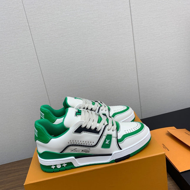 LV WOMEN'S TRAINER IN WHITE MIX GREEN CALFSKIN