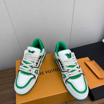 LV WOMEN'S TRAINER IN WHITE MIX GREEN CALFSKIN