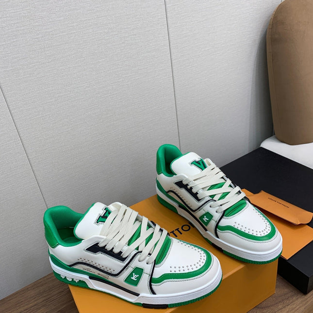 LV WOMEN'S TRAINER IN WHITE MIX GREEN CALFSKIN