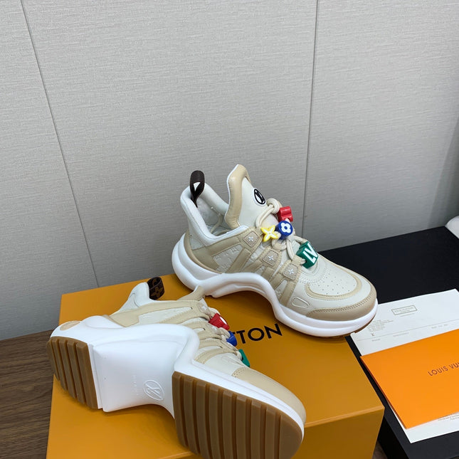 LV ARCHLIGHT SNEAKER BEIGE MIX CAMEL BROWN CALFSKIN