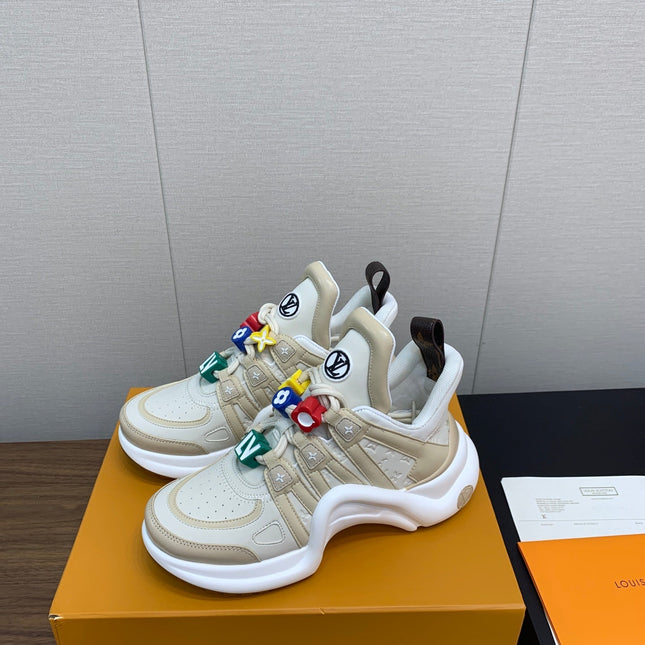 LV ARCHLIGHT SNEAKER BEIGE MIX CAMEL BROWN CALFSKIN