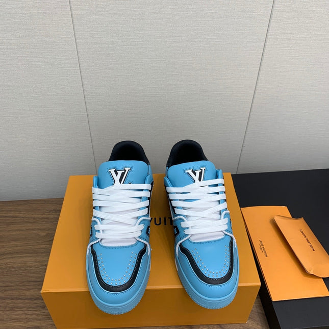 LV WOMEN'S TRAINER IN CERULEAN BLUE CALFSKIN