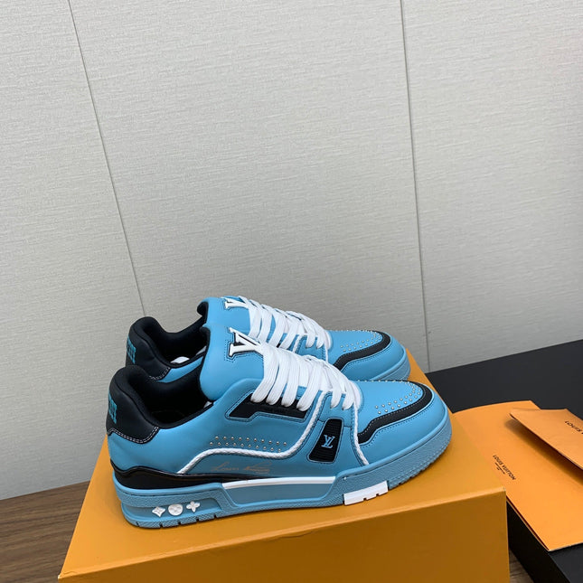 LV WOMEN'S TRAINER IN CERULEAN BLUE CALFSKIN