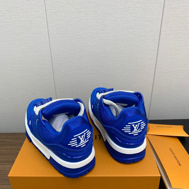 LV WOMEN'S TRAINER IN COBALT BLUE JACQUARD AND CALFSKIN