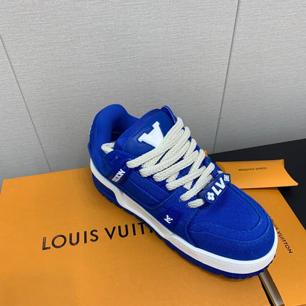 LV WOMEN'S TRAINER IN COBALT BLUE JACQUARD AND CALFSKIN