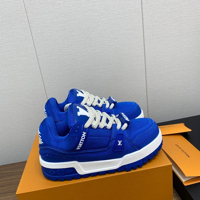 LV WOMEN'S TRAINER IN COBALT BLUE JACQUARD AND CALFSKIN