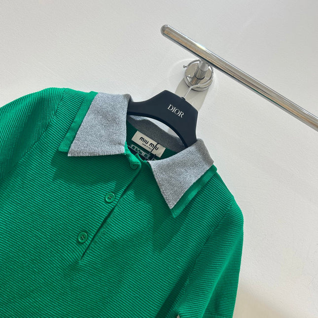 MIUMIU SHORT-SLEEVE KNIT POLO SHIRT STYLE 202