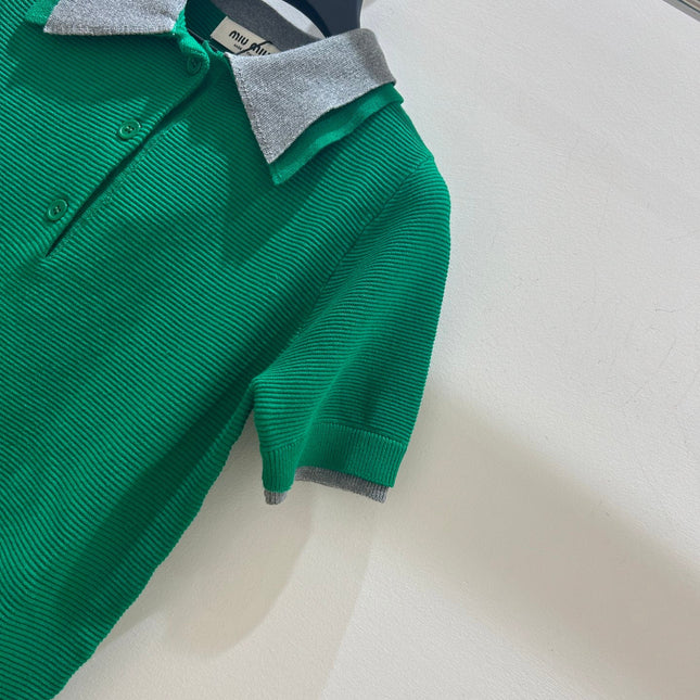 MIUMIU SHORT-SLEEVE KNIT POLO SHIRT STYLE 202