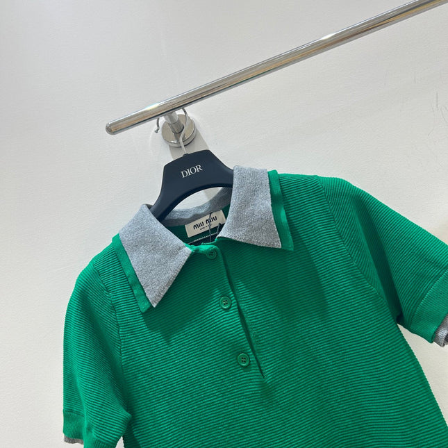 MIUMIU SHORT-SLEEVE KNIT POLO SHIRT STYLE 202