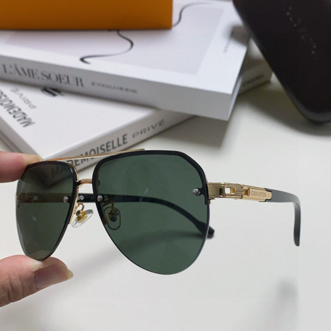 PILOT SUNGLASSES 582589 IN GOLD METAL DARK GREEN LENSES