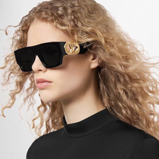 LINK SQUARE SUNGLASSES 570276 IN BLACK ACETATE GOLD LOGO