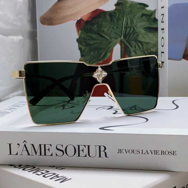 CYCLONE SUNGLASS 581373 IN GOLD METAL DARK GREEN LENSES