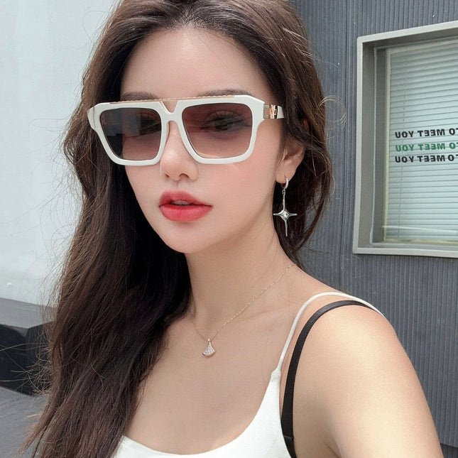 MASCOT PILOT SQUARE SUNGLASS 581377 IN WHTIE ACETATE GOLD METAL