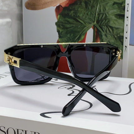 MASCOT PILOT SQUARE SUNGLASS 581378 IN BLACK ACETATE GOLD METAL