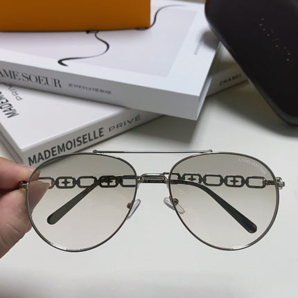 CHAIN PILOT SUNGLASS 581379 IN SILVER METAL LIGHT GREY SMOKE LENSES
