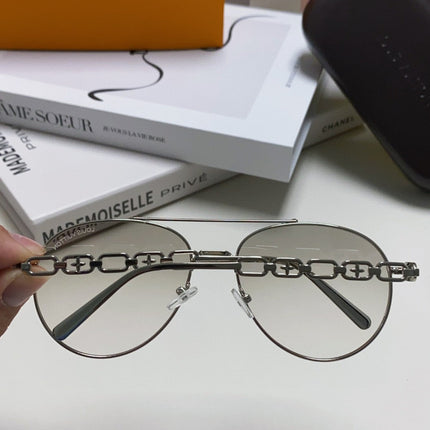 CHAIN PILOT SUNGLASS 581379 IN SILVER METAL LIGHT GREY SMOKE LENSES
