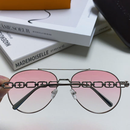 CHAIN PILOT SUNGLASS 581380 IN SILVER METAL PINK SMOKE LENSES