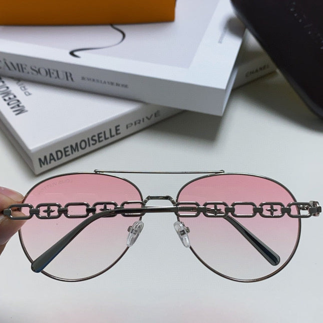 CHAIN PILOT SUNGLASS 581380 IN SILVER METAL PINK SMOKE LENSES