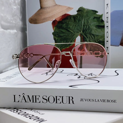 CHAIN PILOT SUNGLASS 581380 IN SILVER METAL PINK SMOKE LENSES