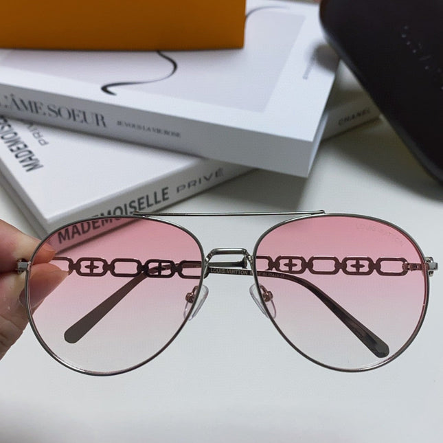 CHAIN PILOT SUNGLASS 581380 IN SILVER METAL PINK SMOKE LENSES
