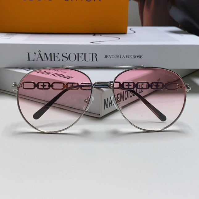 CHAIN PILOT SUNGLASS 581380 IN SILVER METAL PINK SMOKE LENSES