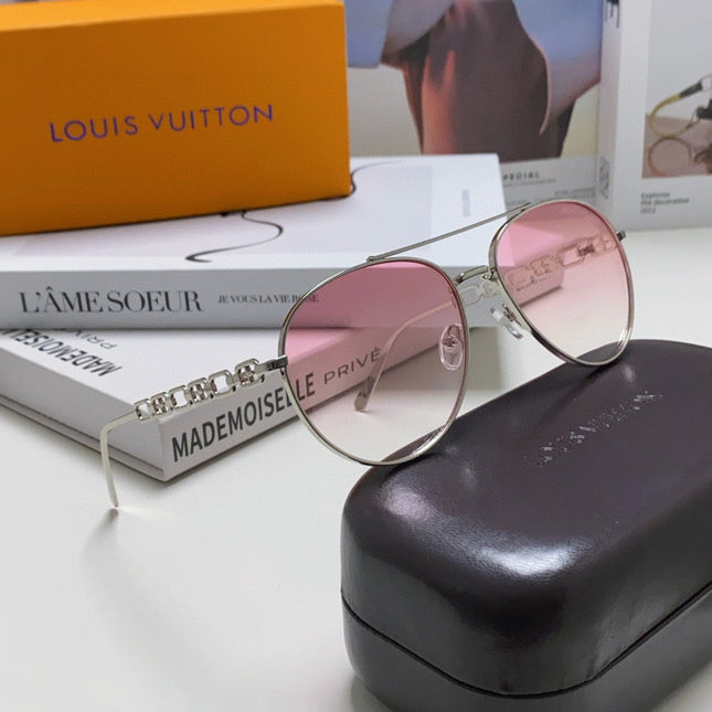 CHAIN PILOT SUNGLASS 581380 IN SILVER METAL PINK SMOKE LENSES