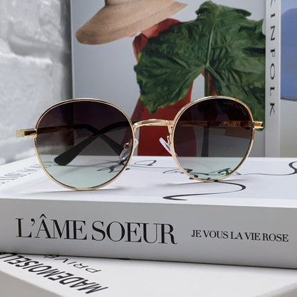 SIGNATURE ROUND SUNGLASS 581381 IN GOLD METAL GREY SMOKE LENSES
