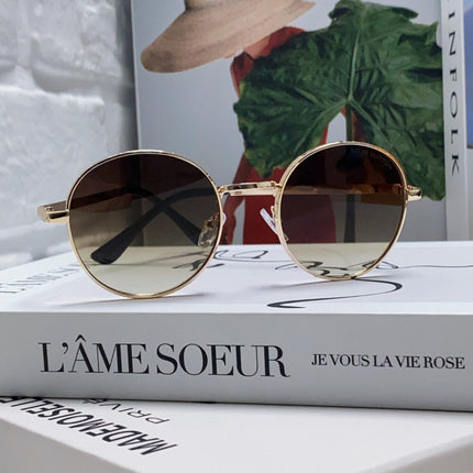 SIGNATURE ROUND SUNGLASS 581382 IN GOLD METAL BROWN SMOKE LENSES