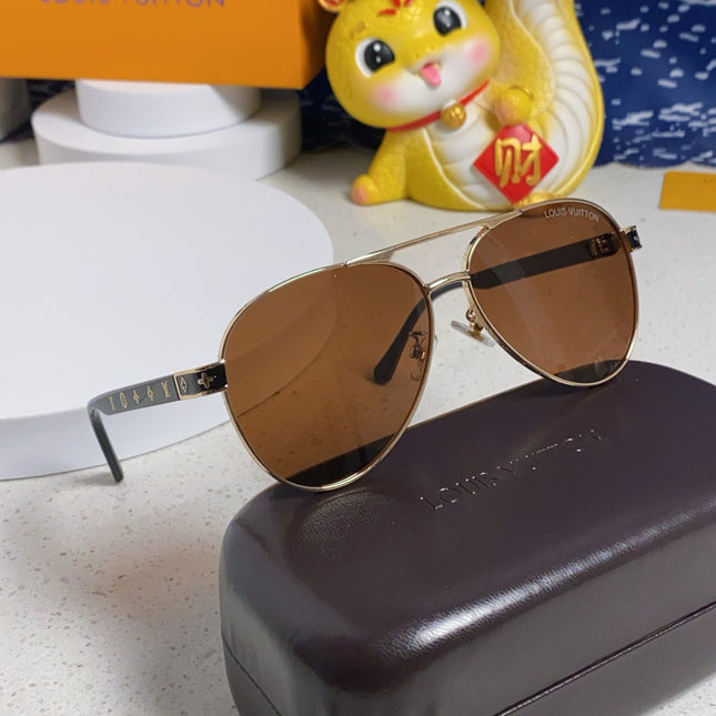 PILOT SUNGLASSES 571634 IN GOLD METAL BROWN LENSES MONOGRAM LOGO