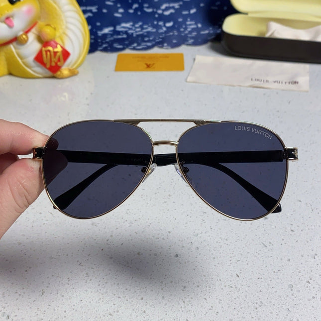 PILOT SUNGLASSES 571635 IN GOLD METAL BLACK LENSES MONOGRAM LOGO