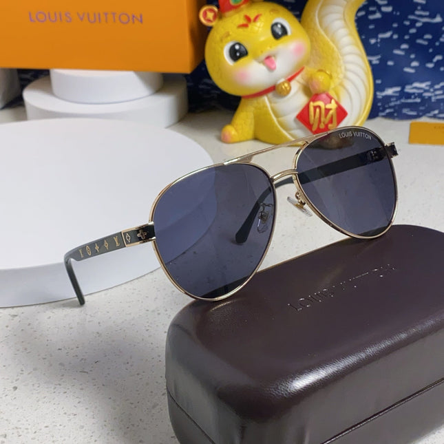 PILOT SUNGLASSES 571635 IN GOLD METAL BLACK LENSES MONOGRAM LOGO