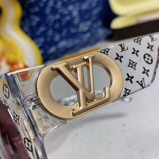 LINK SQUARE SUNGLASSES 570271 IN CLEAR ACETATE MONOGRAM LOGO ON FRAME