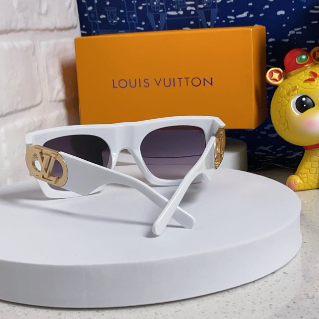 LINK SQUARE SUNGLASSES 570274 IN WHITE ACETATE GOLD LOGO