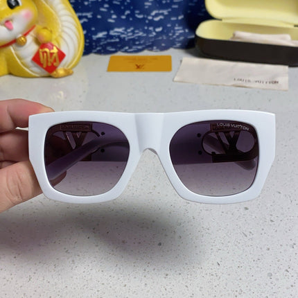 LINK SQUARE SUNGLASSES 570274 IN WHITE ACETATE GOLD LOGO