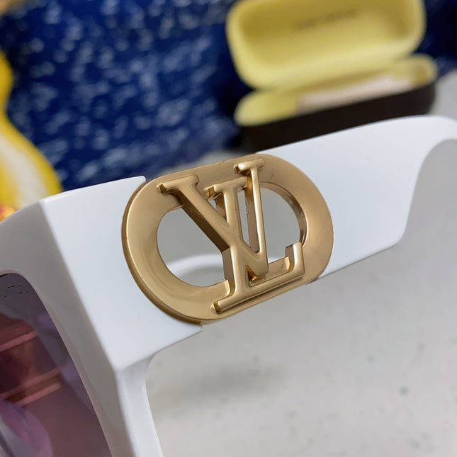 LINK SQUARE SUNGLASSES 570274 IN WHITE ACETATE GOLD LOGO