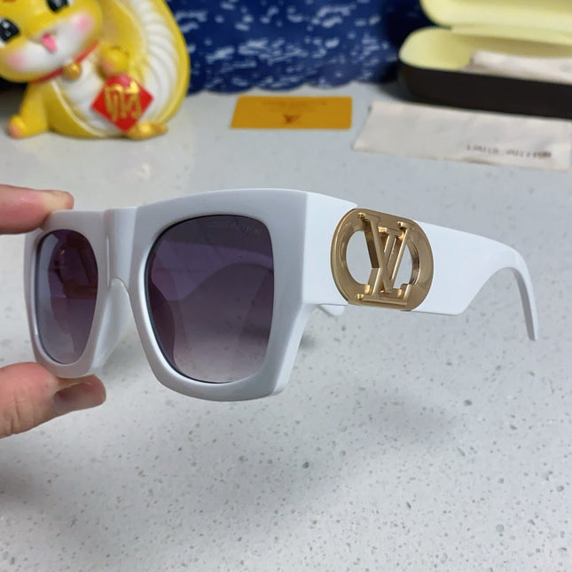 LINK SQUARE SUNGLASSES 570274 IN WHITE ACETATE GOLD LOGO