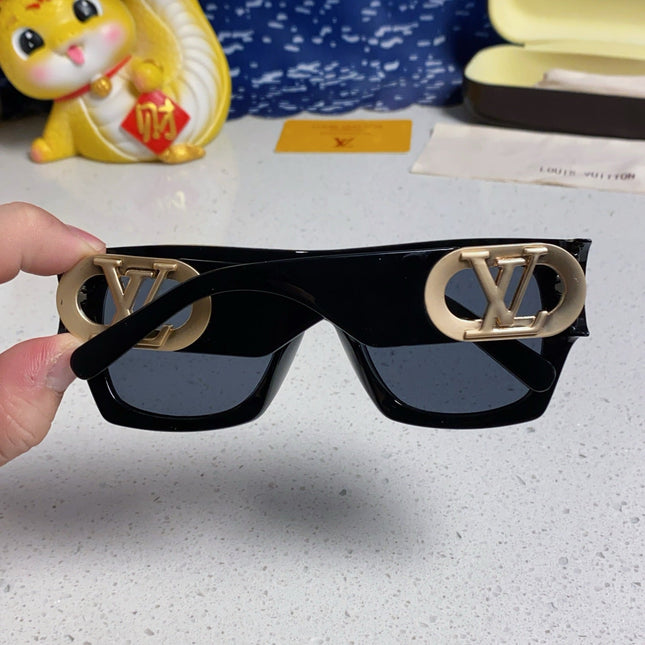 LINK SQUARE SUNGLASSES 570276 IN BLACK ACETATE GOLD LOGO