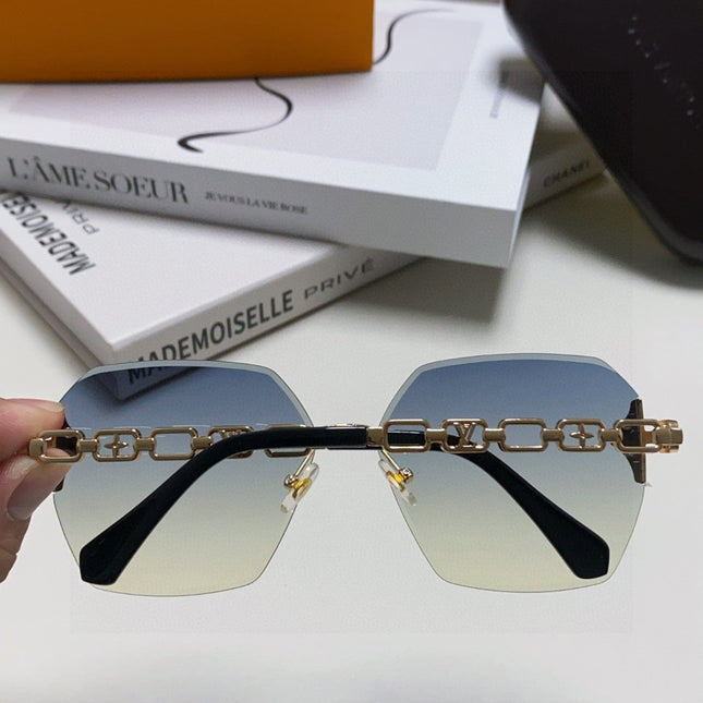 CHAIN SQUARE SUNGLASSES 570259 IN GOLD METAL GREY YELLOW SMOKE LENS