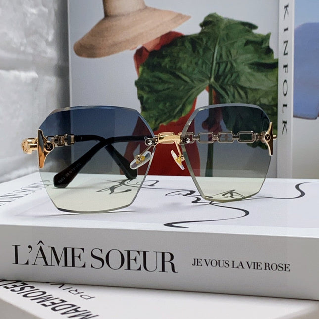 CHAIN SQUARE SUNGLASSES 570259 IN GOLD METAL GREY YELLOW SMOKE LENS