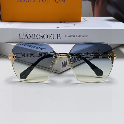 CHAIN SQUARE SUNGLASSES 570259 IN GOLD METAL GREY YELLOW SMOKE LENS